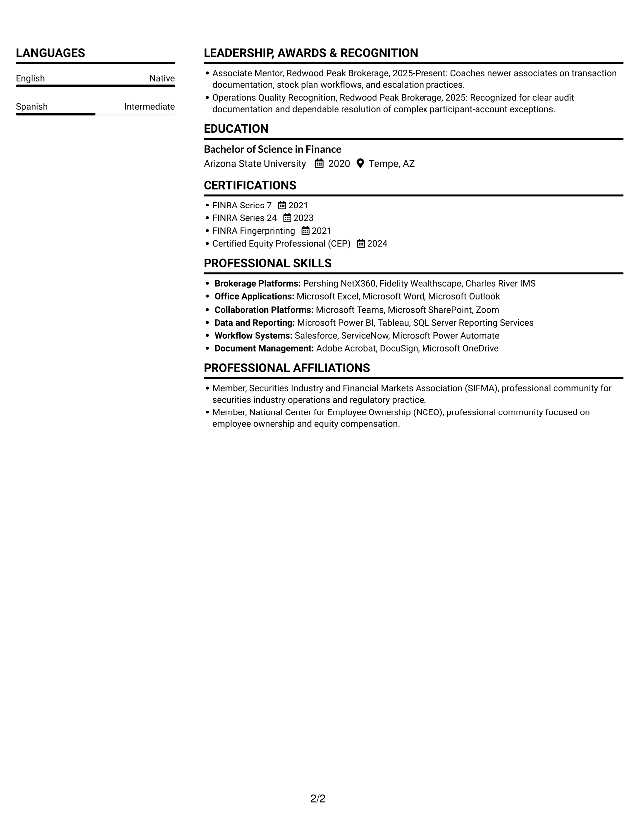 Resume example — page 2