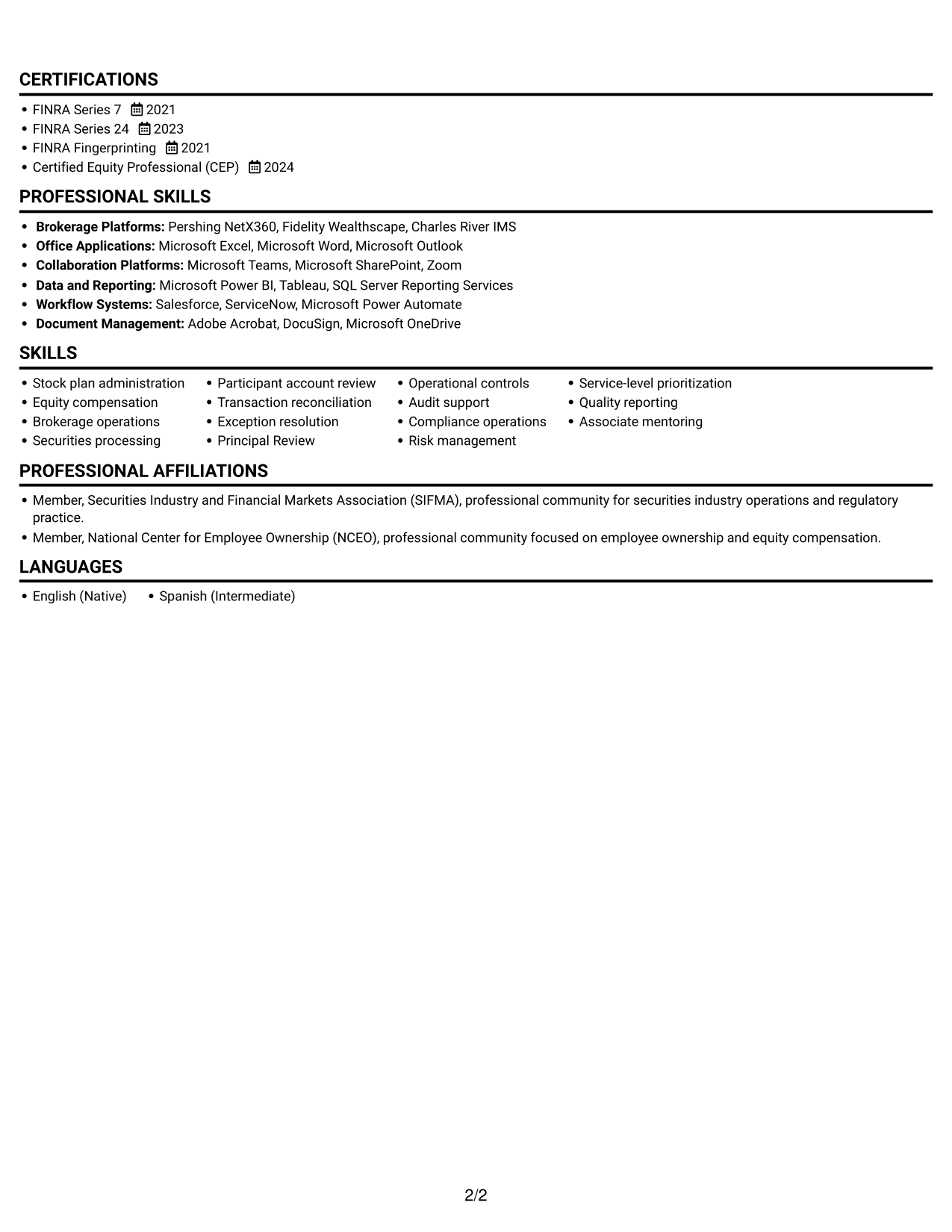 Resume example — page 2