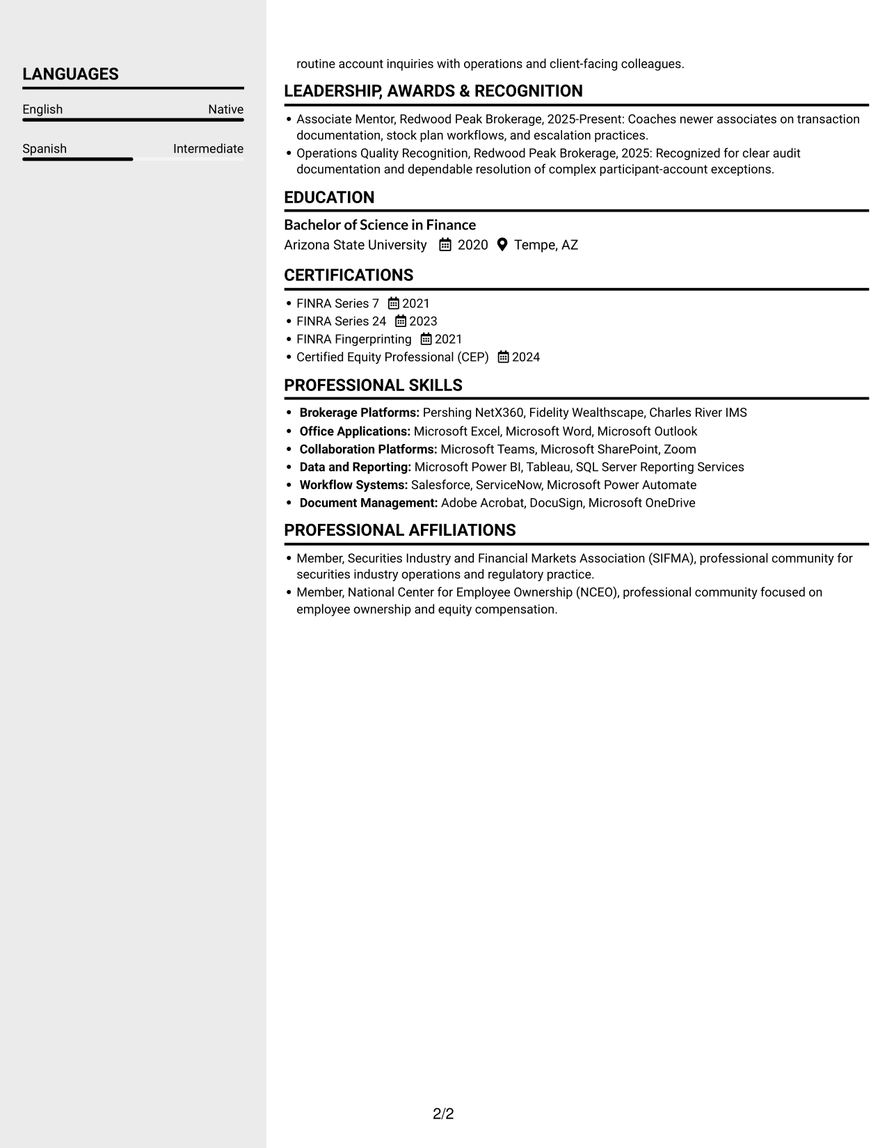 Resume example — page 2
