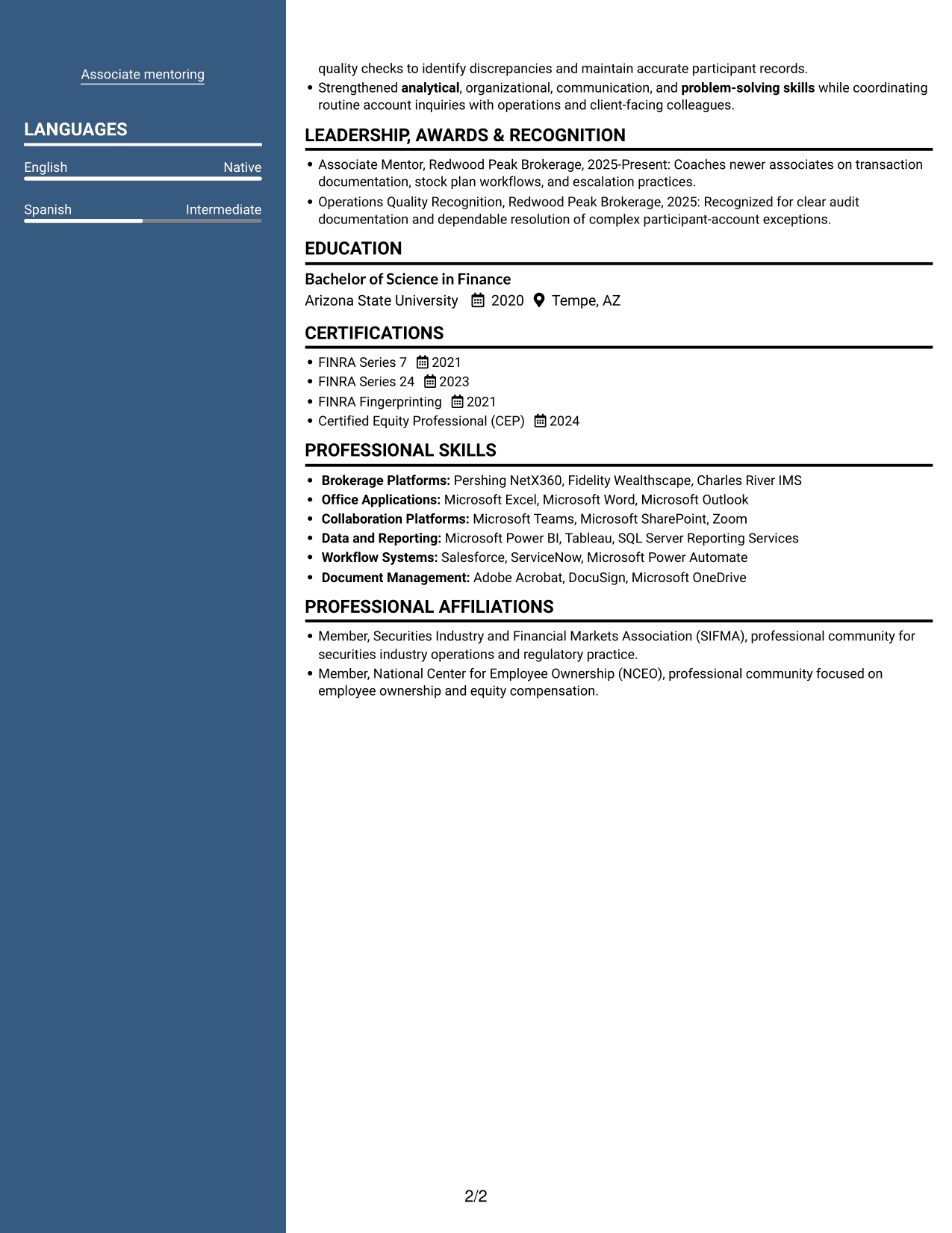 Resume example — page 2