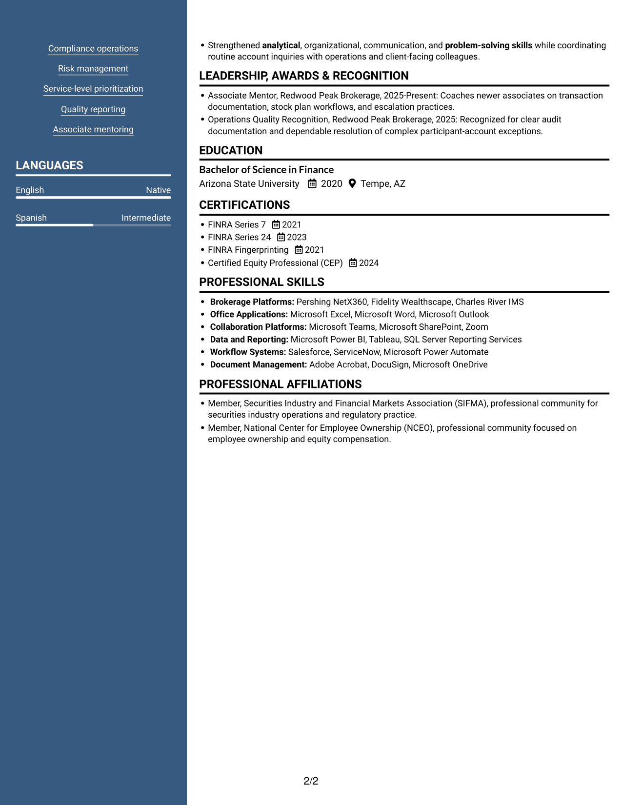 Resume example — page 2