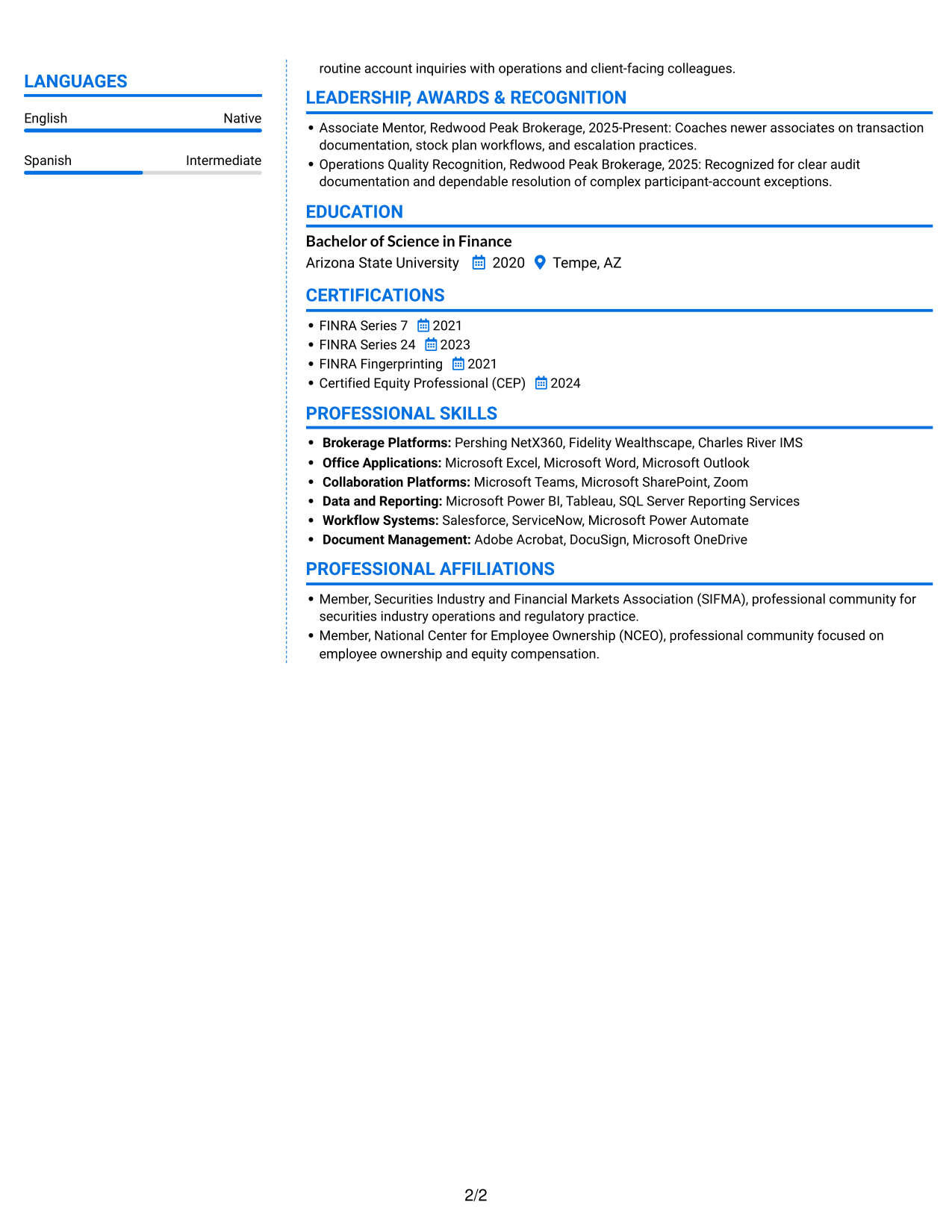 Resume example — page 2