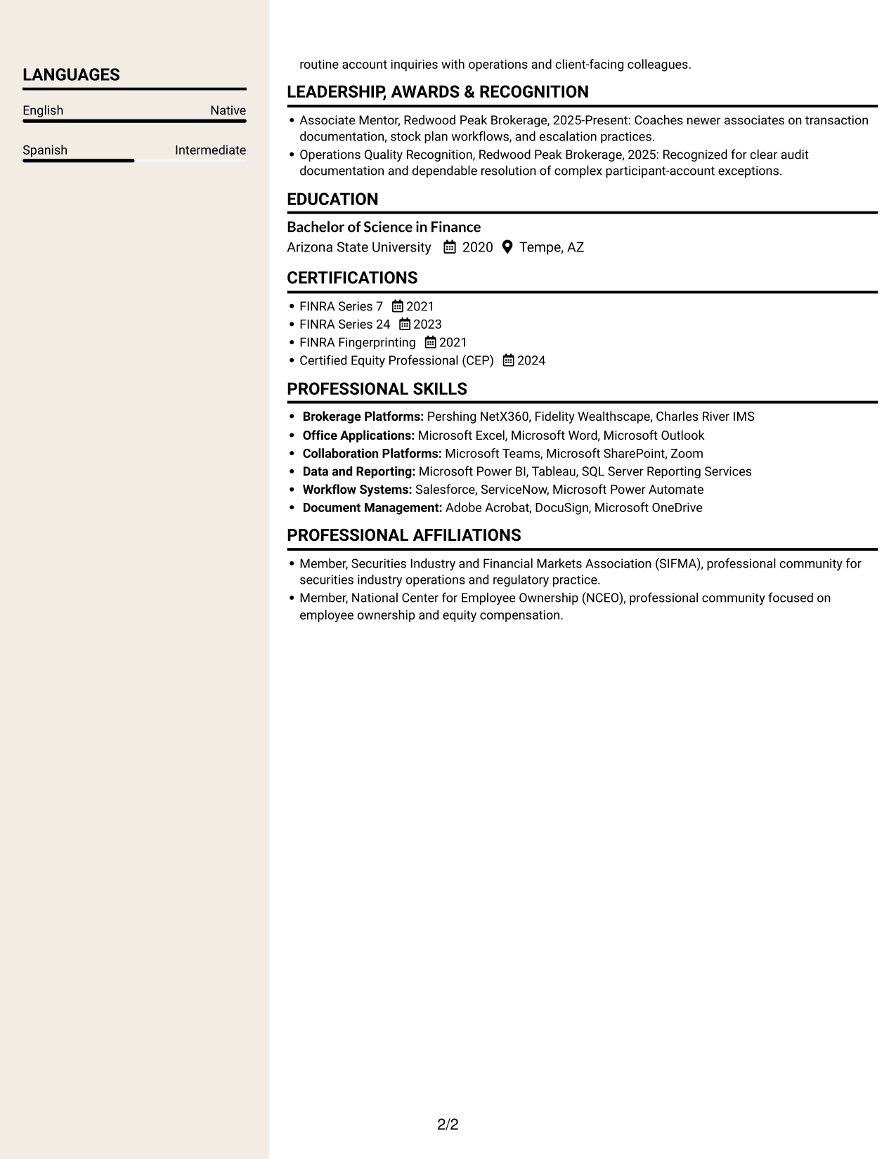 Resume example — page 2