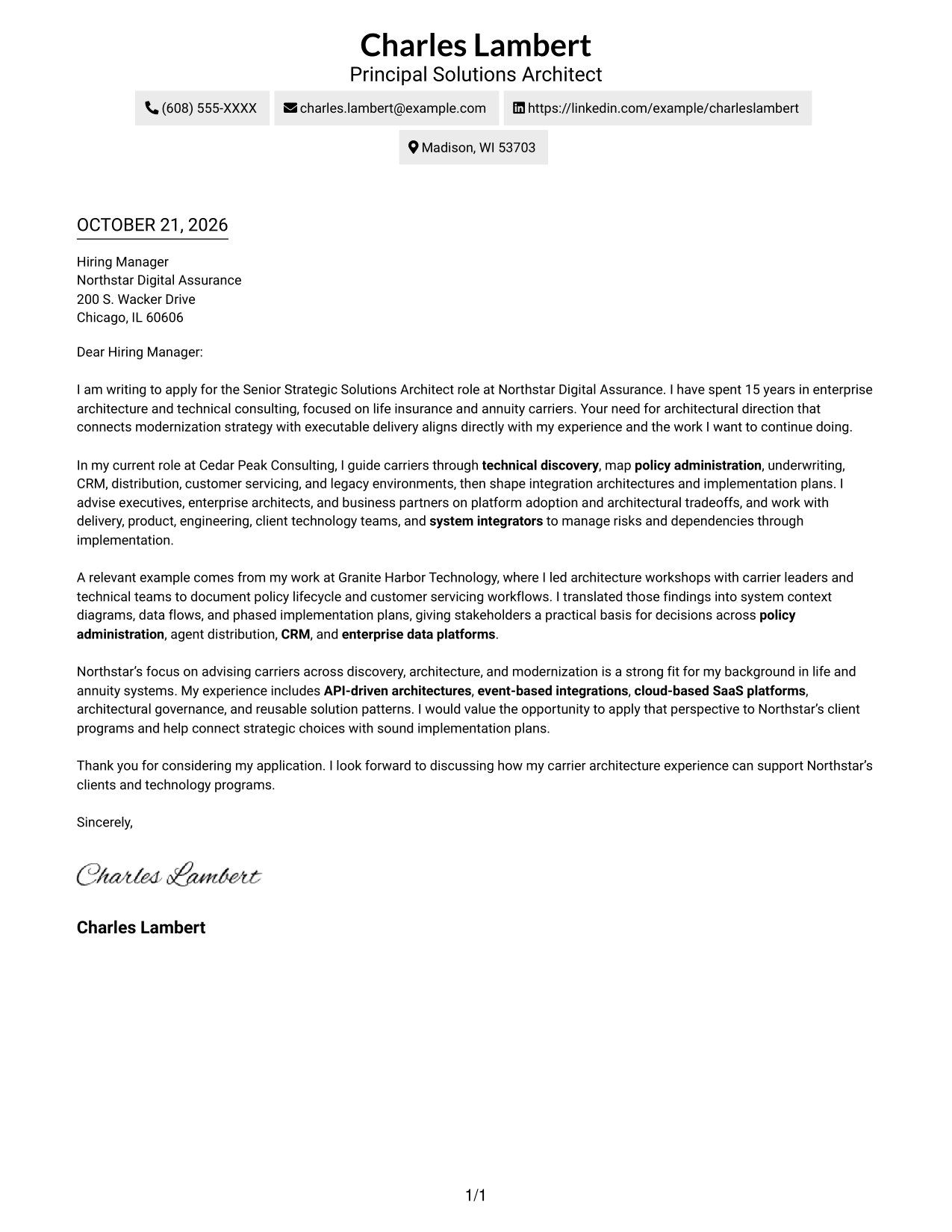 Cover letter example — page 1