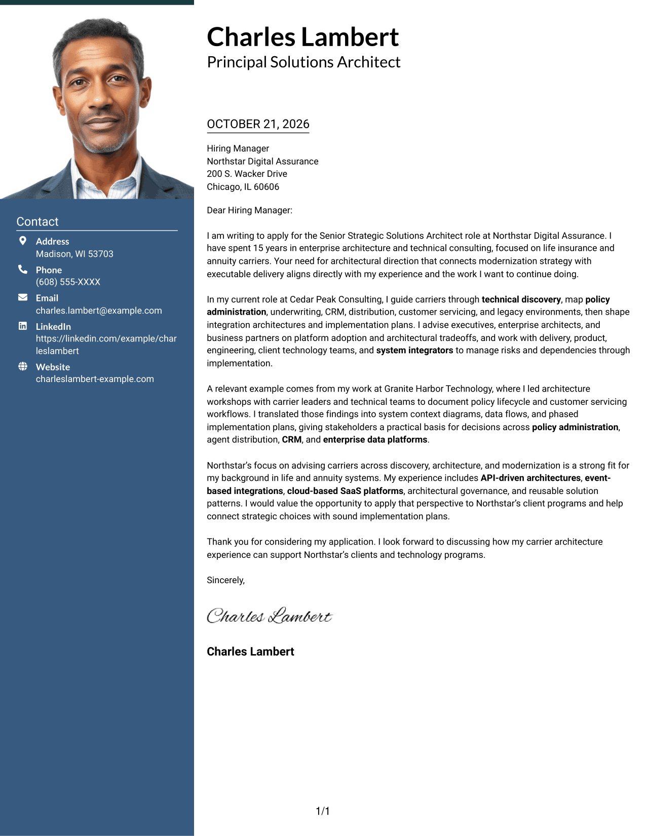 Cover letter example — page 1