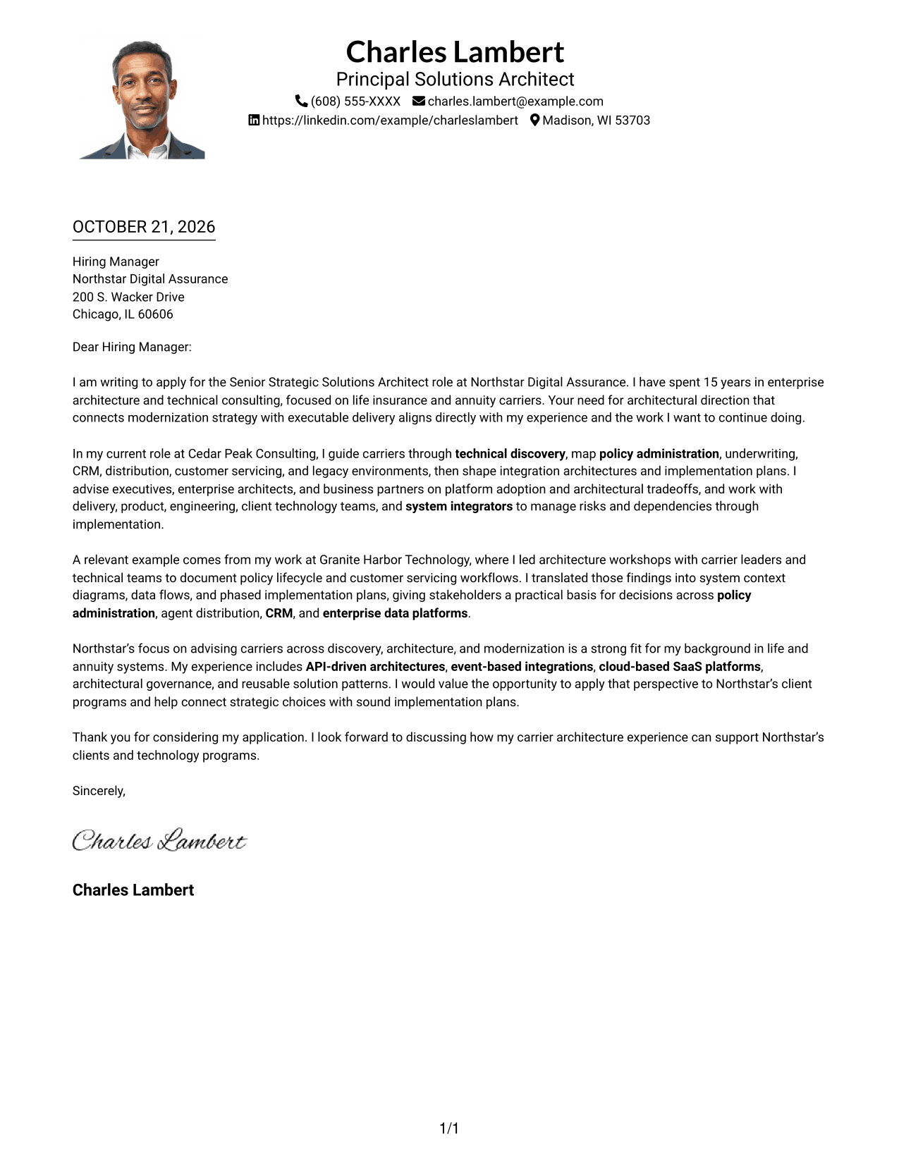 Cover letter example — page 1