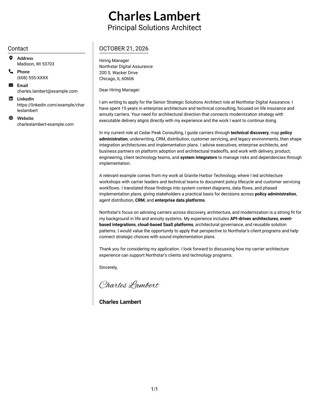 Cover letter example — page 1