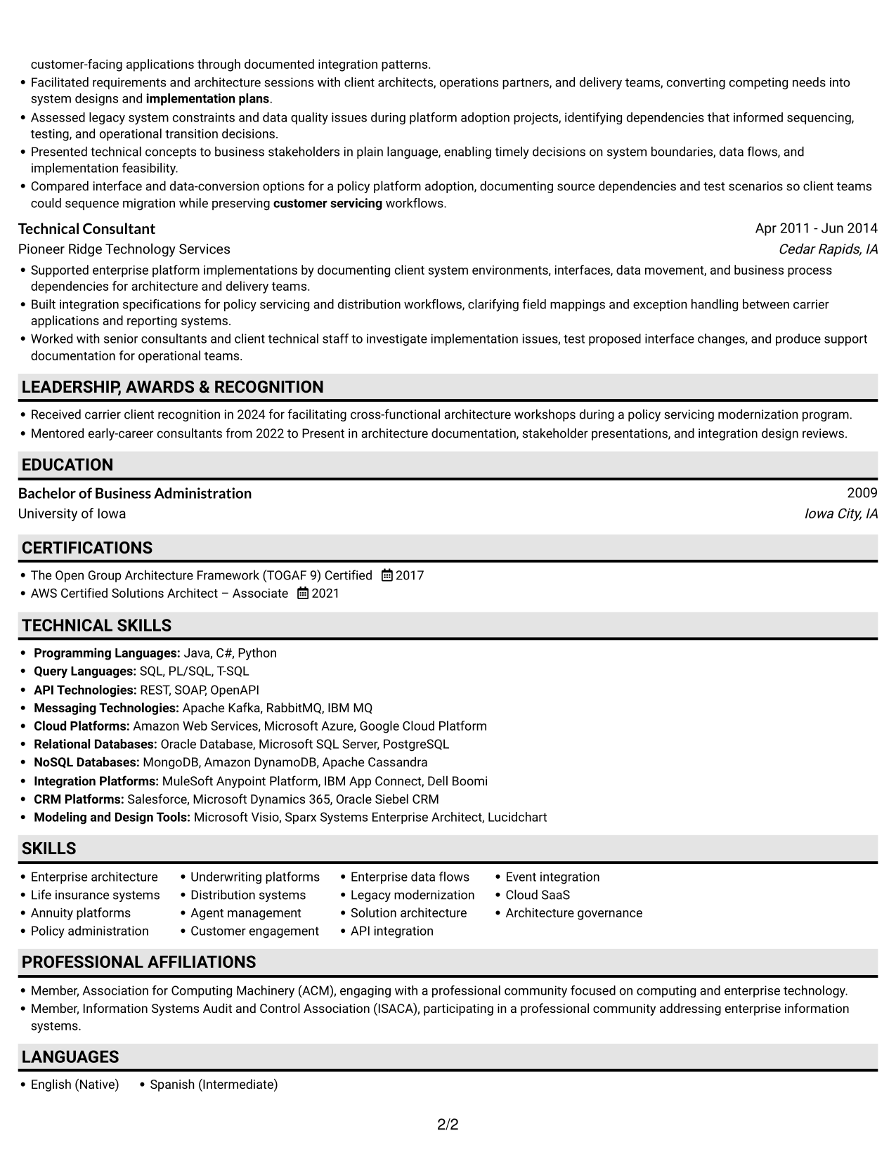Resume example — page 2