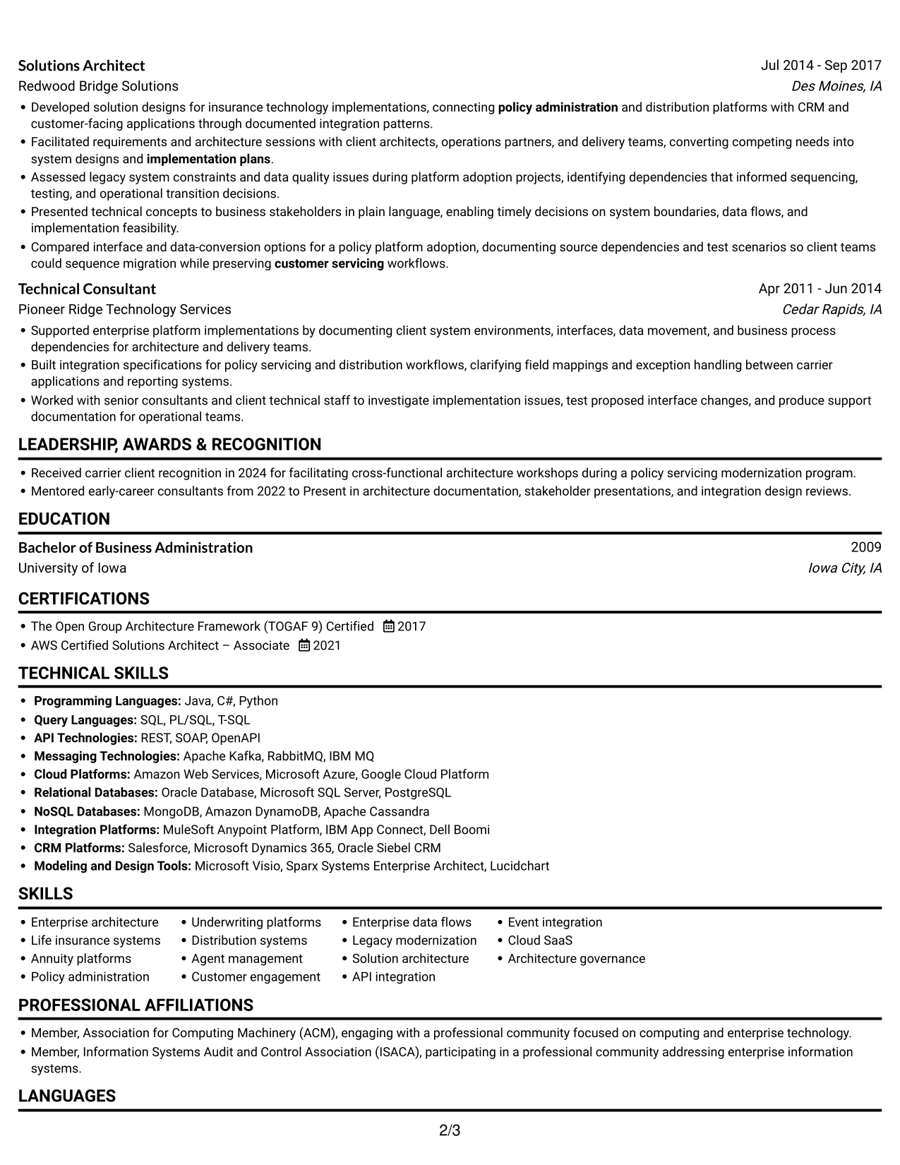 Resume example — page 2