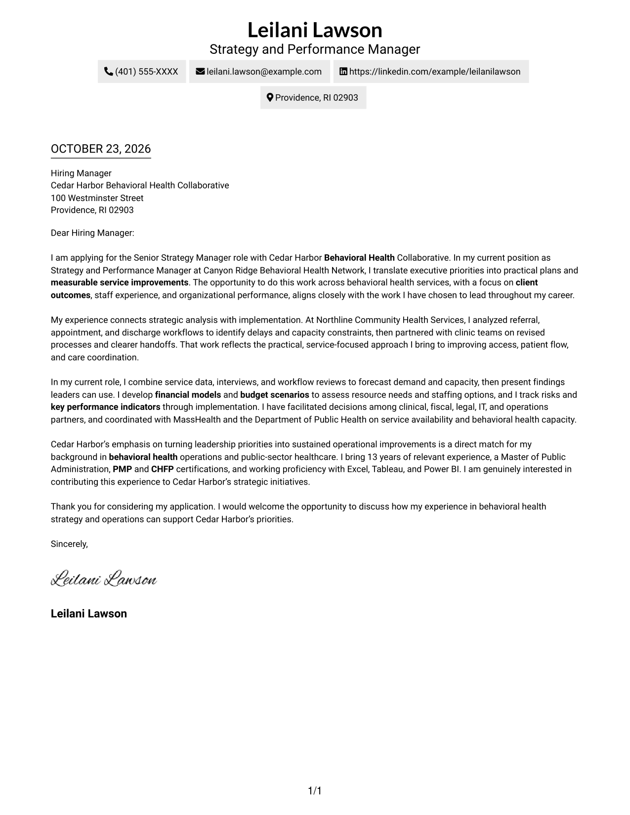 Cover letter example — page 1