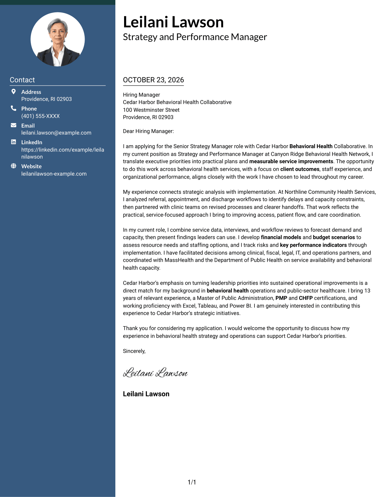 Cover letter example — page 1