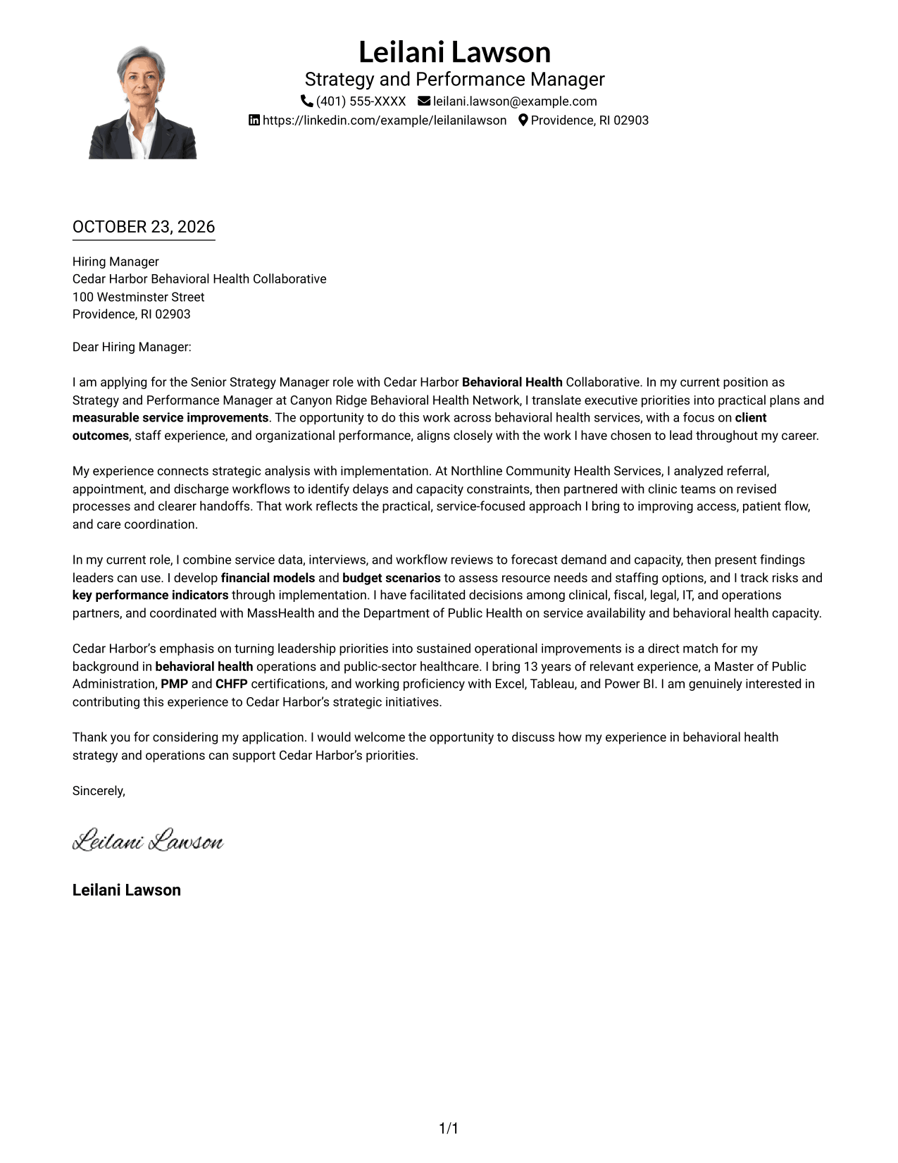 Cover letter example — page 1