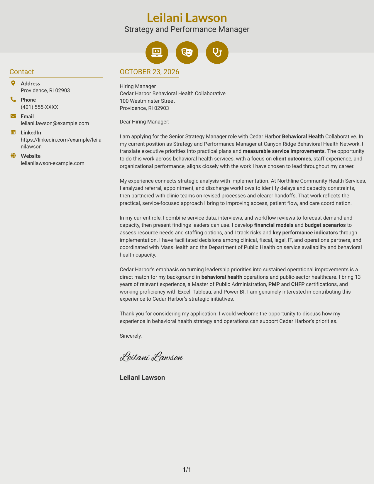 Cover letter example — page 1