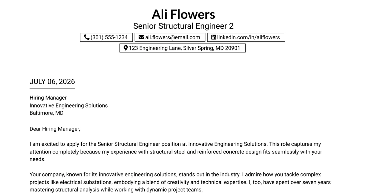 30+ Senior Structural Engineer 2 Cover Letter Templates with Example 2026