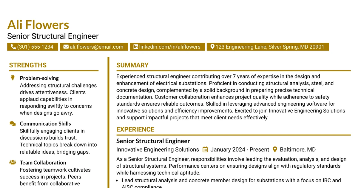 33 Senior Structural Engineer 2 Resume Templates with Example 2026 (ATS-Optimized)