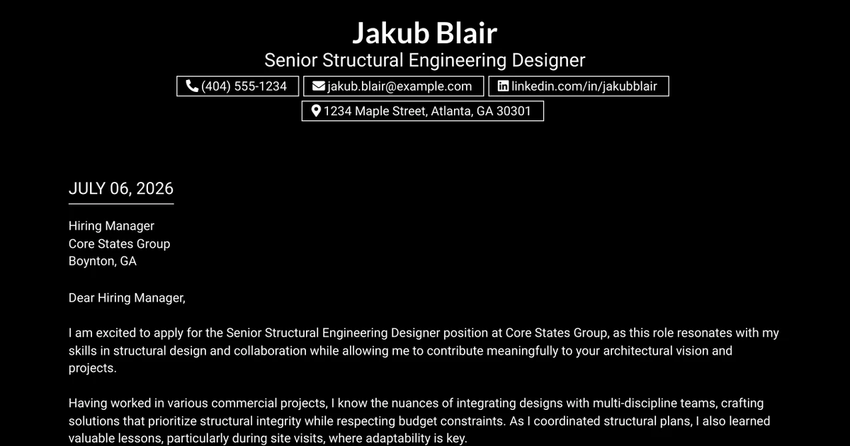 30+ Senior Structural Engineering Designer Cover Letter Templates with Example 2026