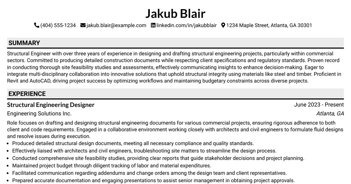 33 Senior Structural Engineering Designer Resume Templates with Example 2026 (ATS-Optimized)