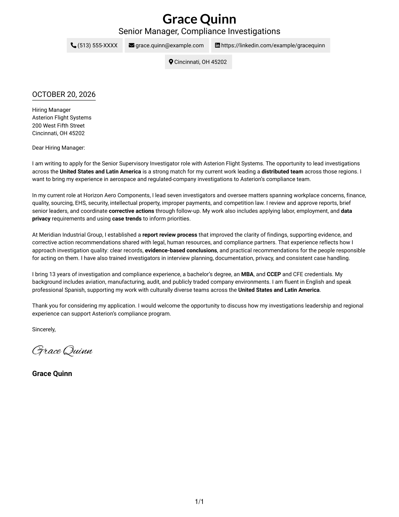 Cover letter example — page 1