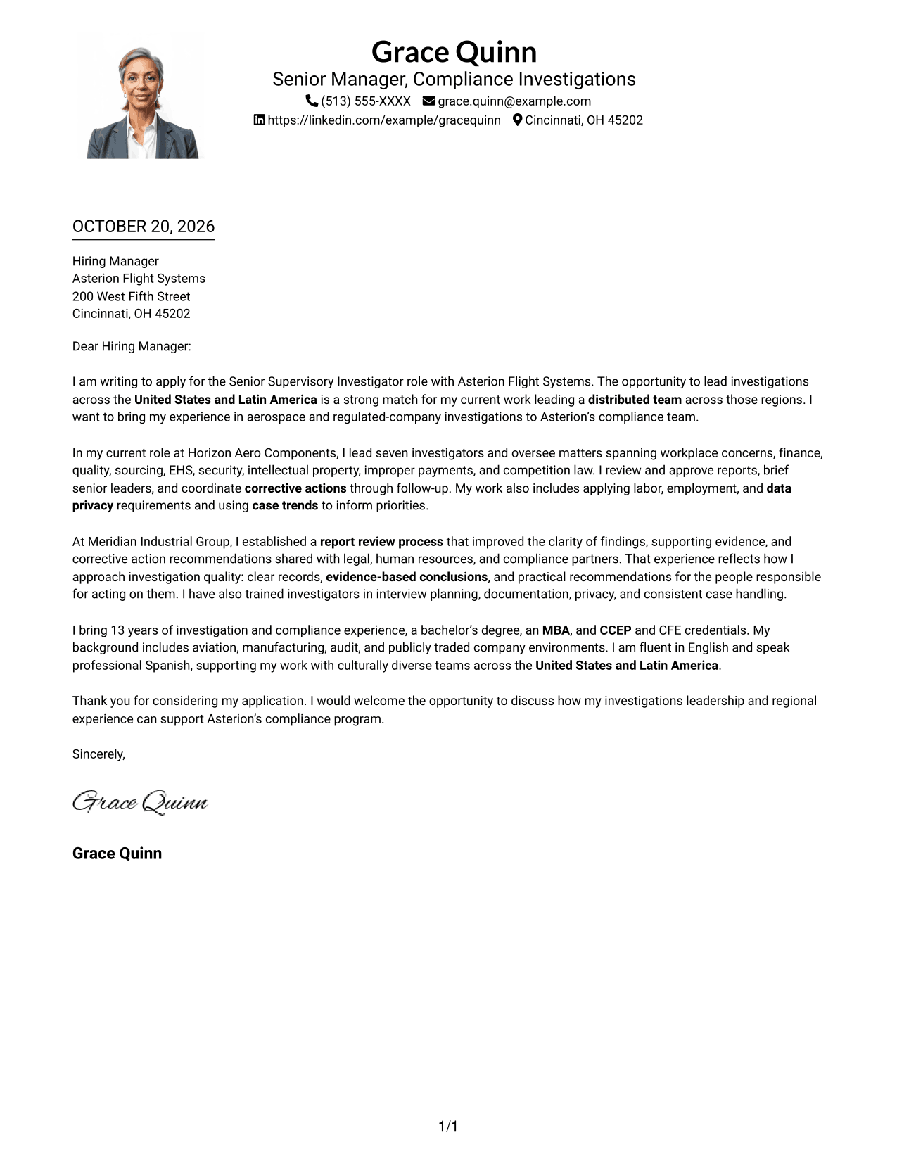 Cover letter example — page 1