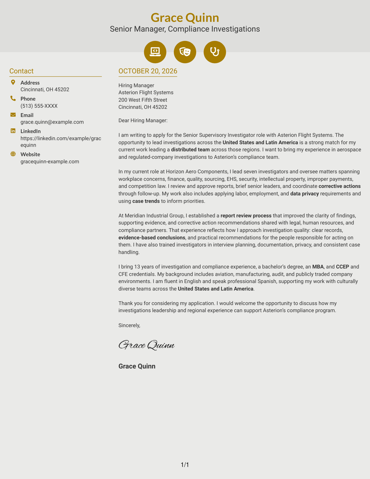 Cover letter example — page 1