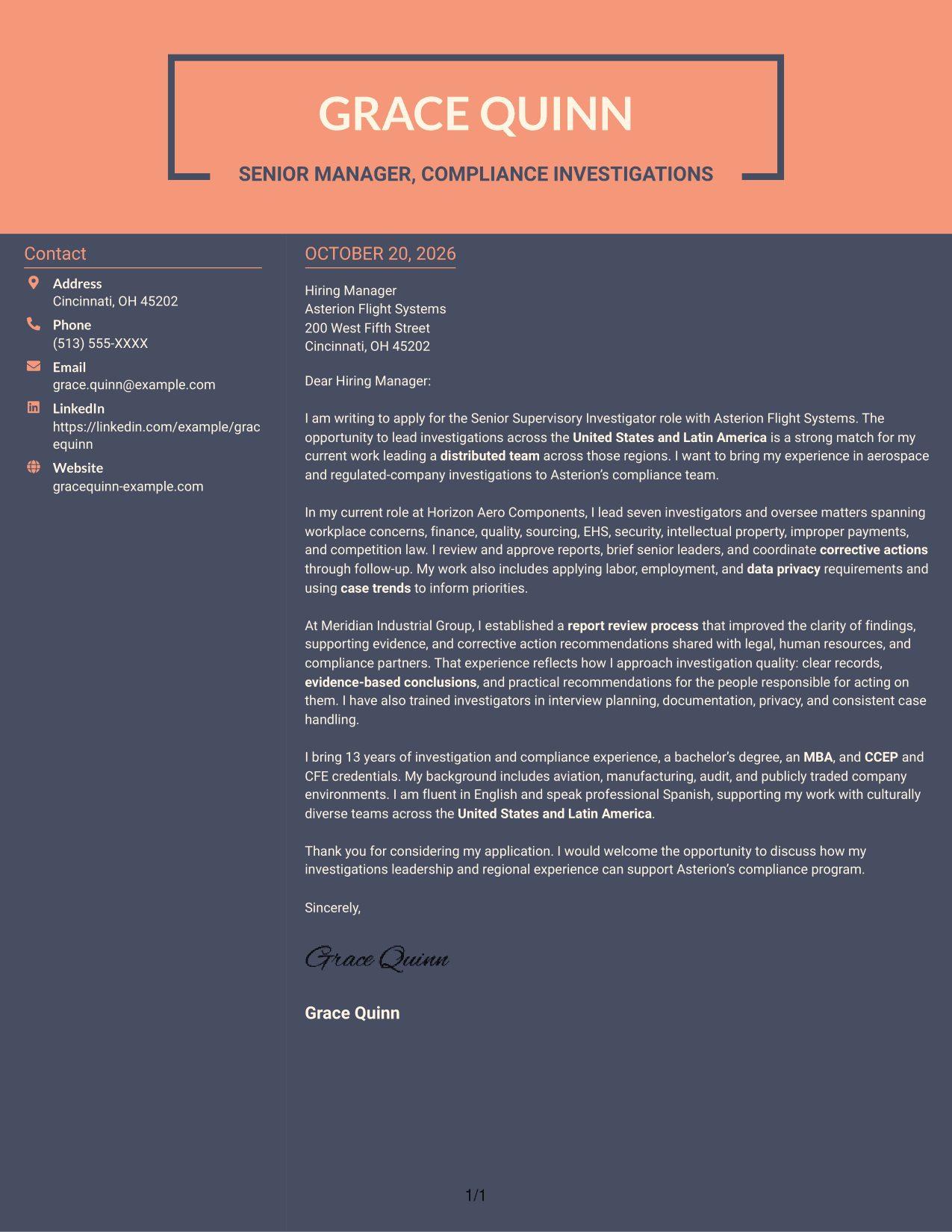 Cover letter example — page 1