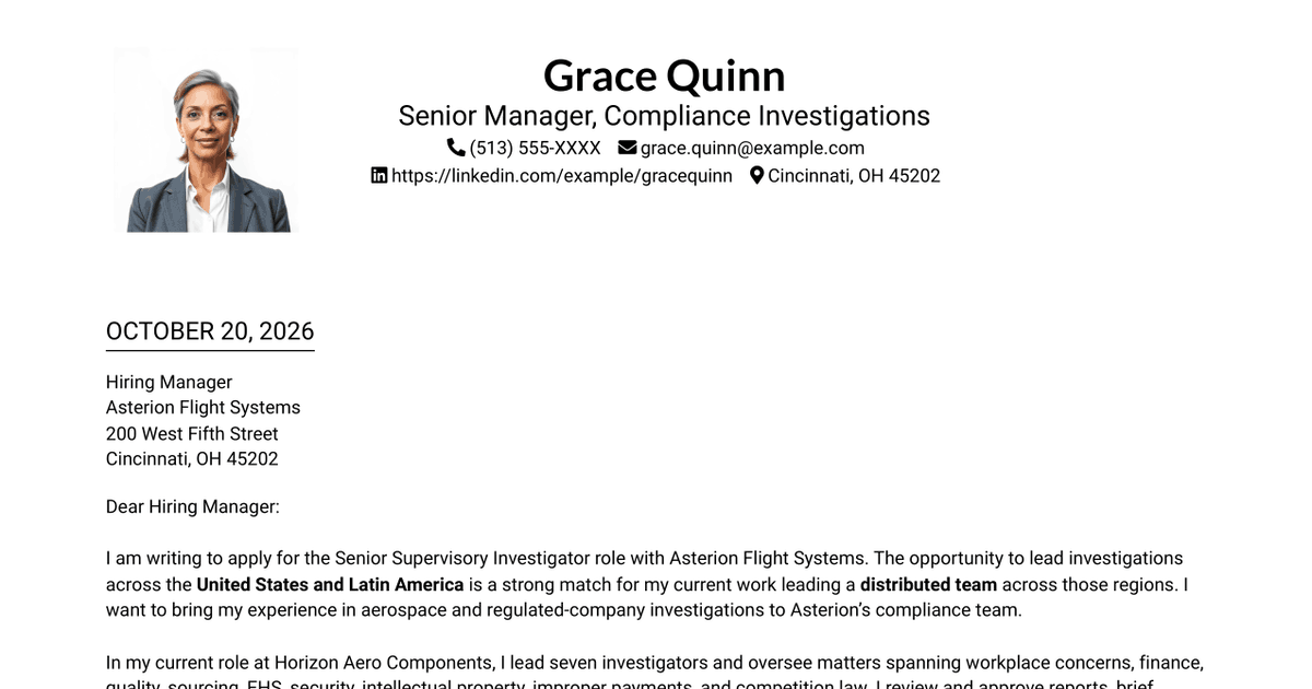 7 Senior Supervisory Investigator - Compliance Investigations Cover Letter Templates with Example