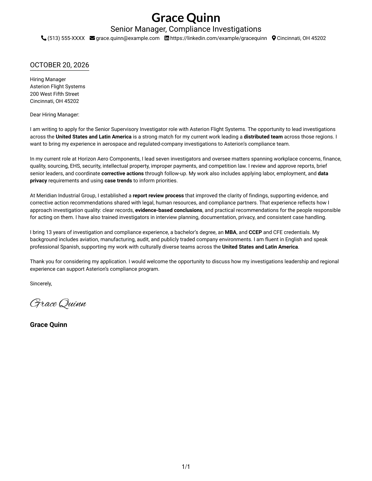 Cover letter example — page 1