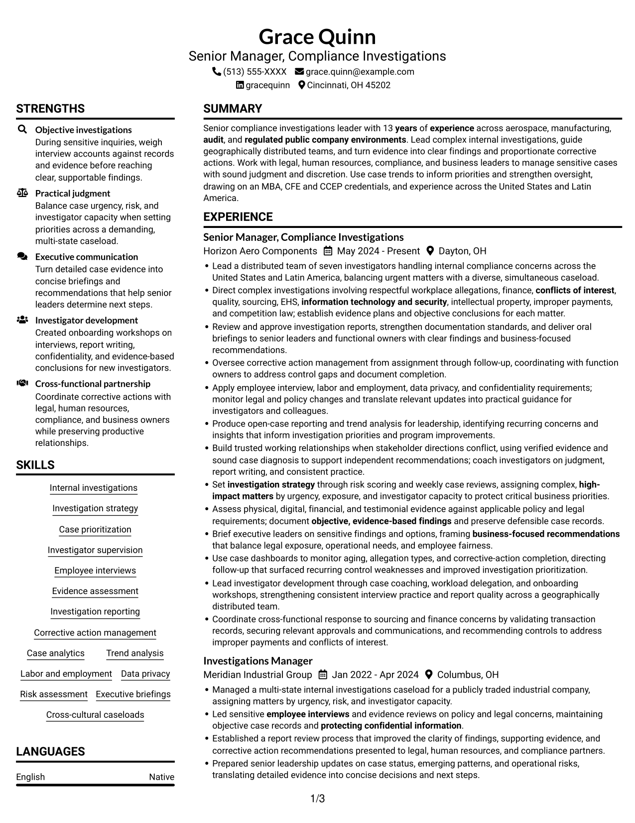 Resume example — page 1