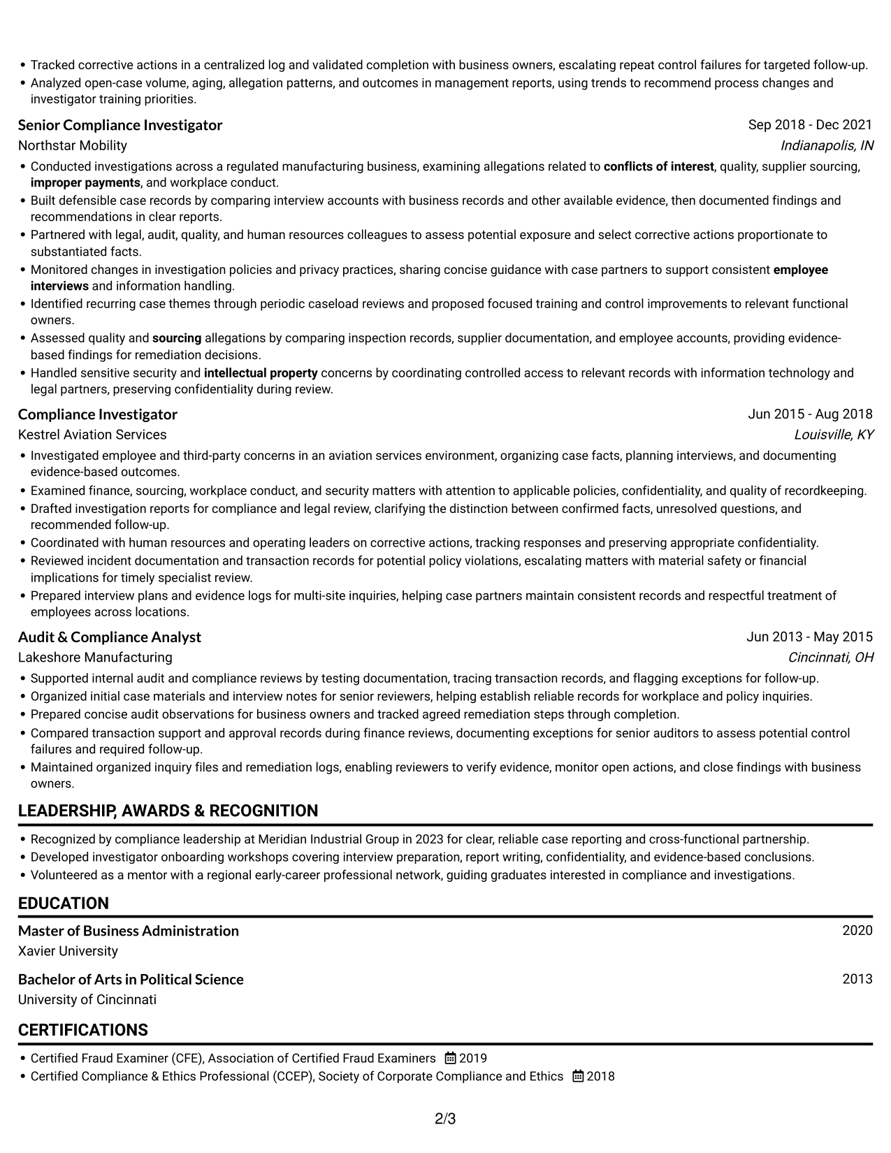 Resume example — page 2