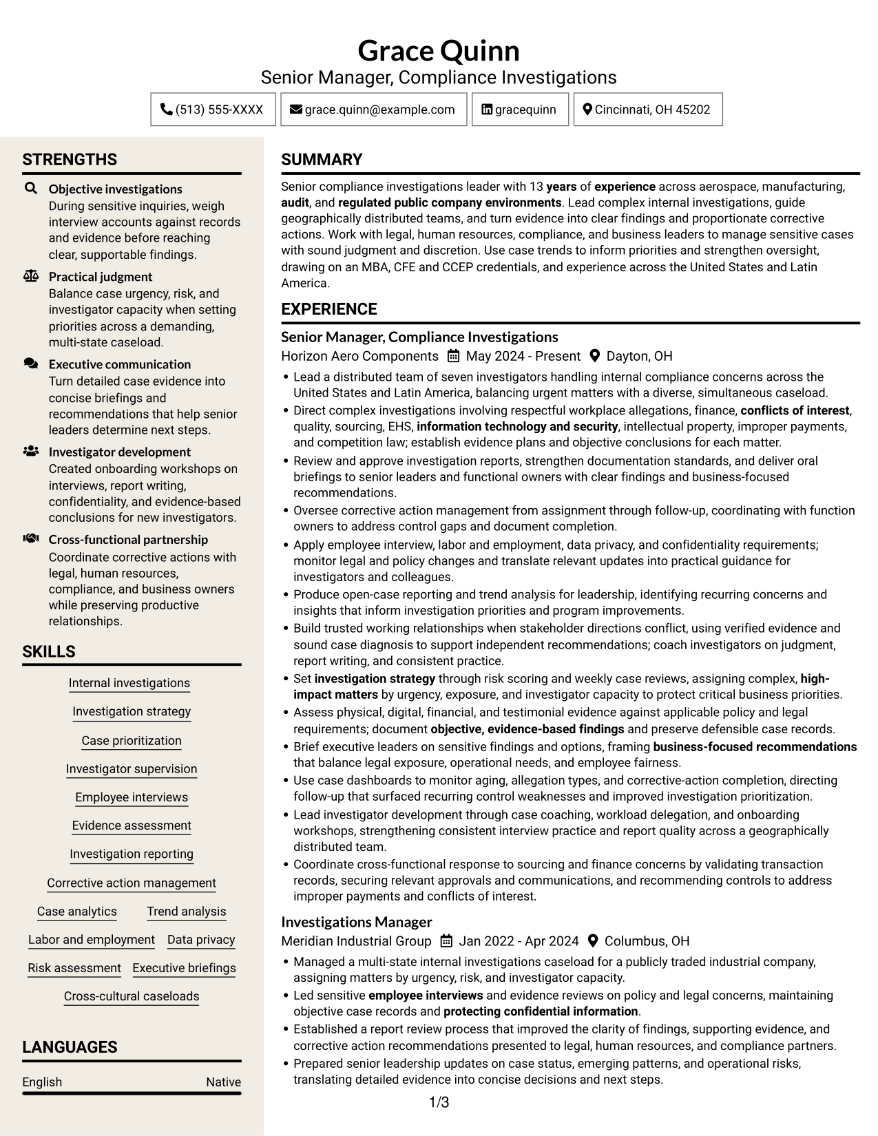 Resume example — page 1