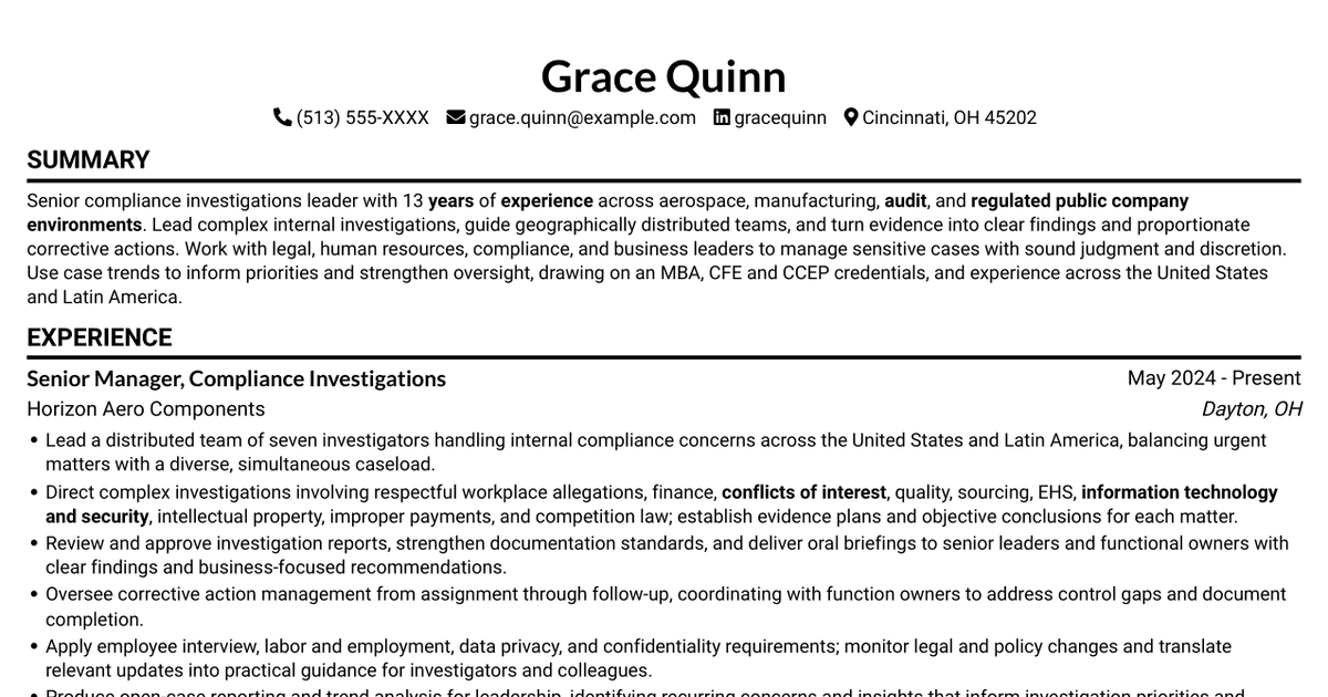 7 Senior Supervisory Investigator - Compliance Investigations Resume Templates with Example