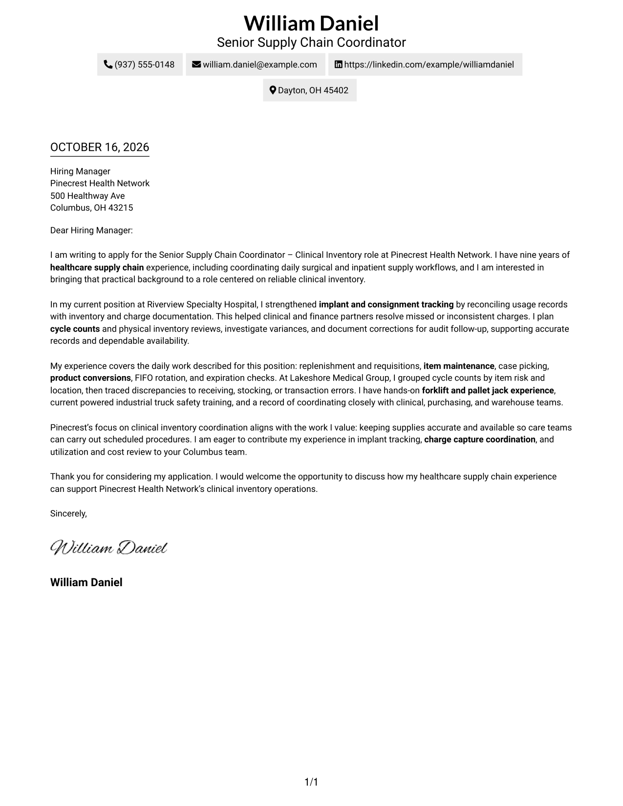 Cover letter example — page 1