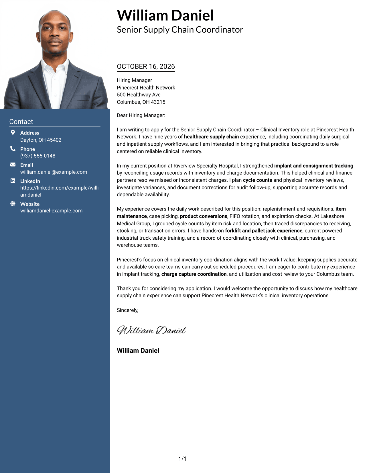 Cover letter example — page 1