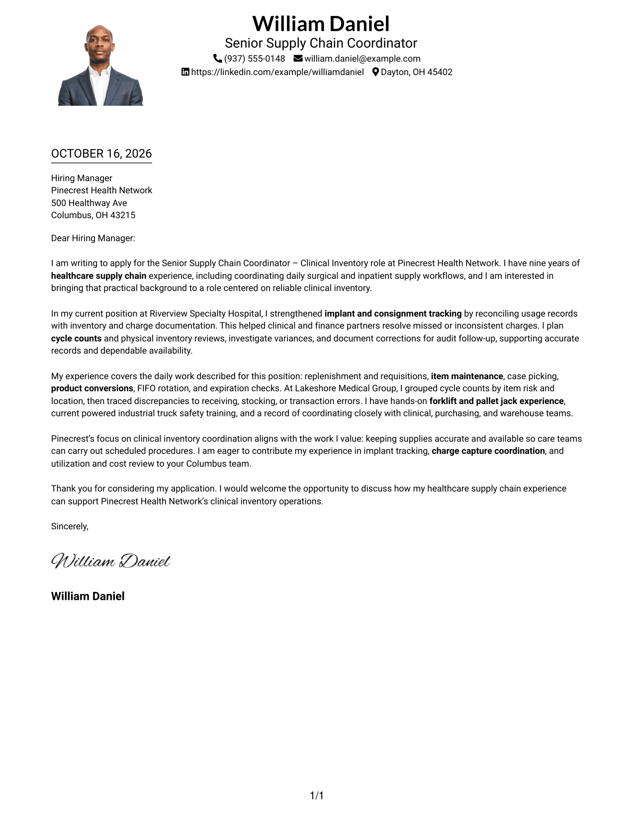 Cover letter example — page 1