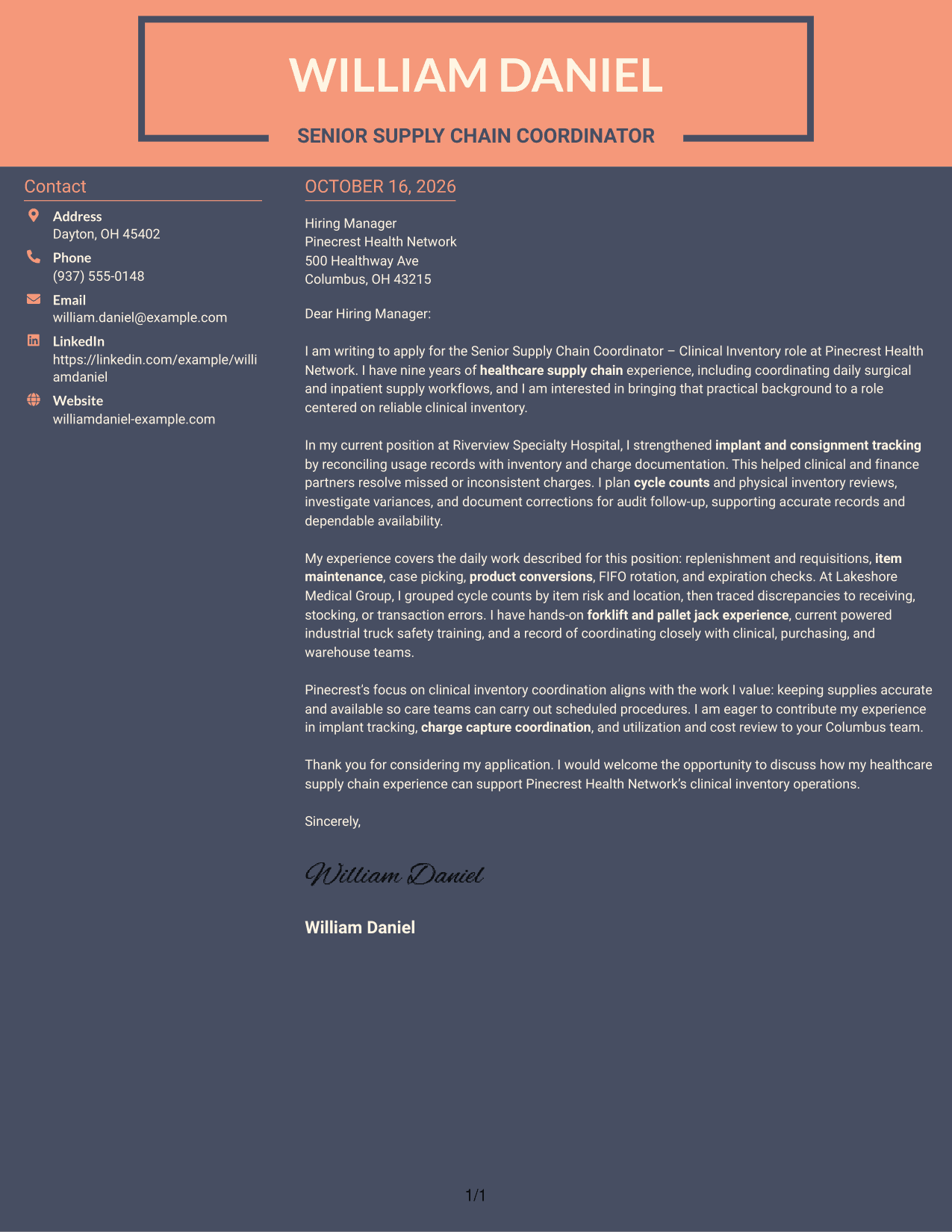 Cover letter example — page 1