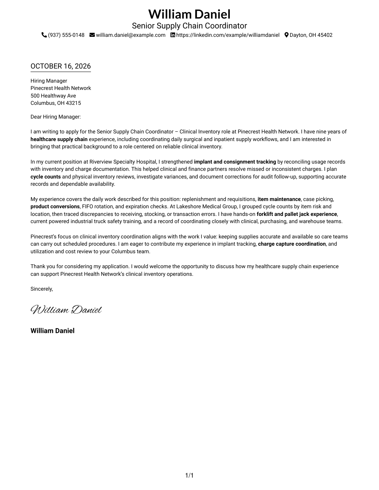 Cover letter example — page 1