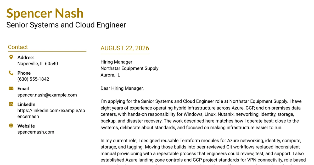 30+ Senior Systems and Cloud Engineer Cover Letter Templates with Example 2026