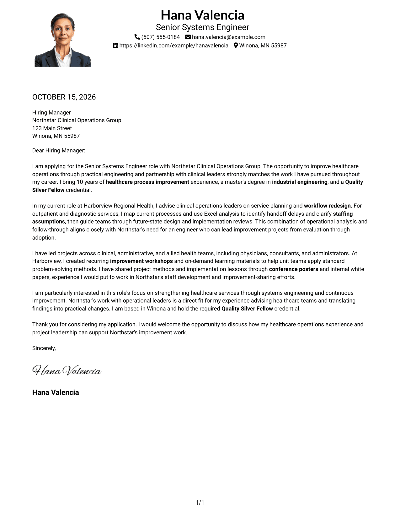 Cover letter example — page 1