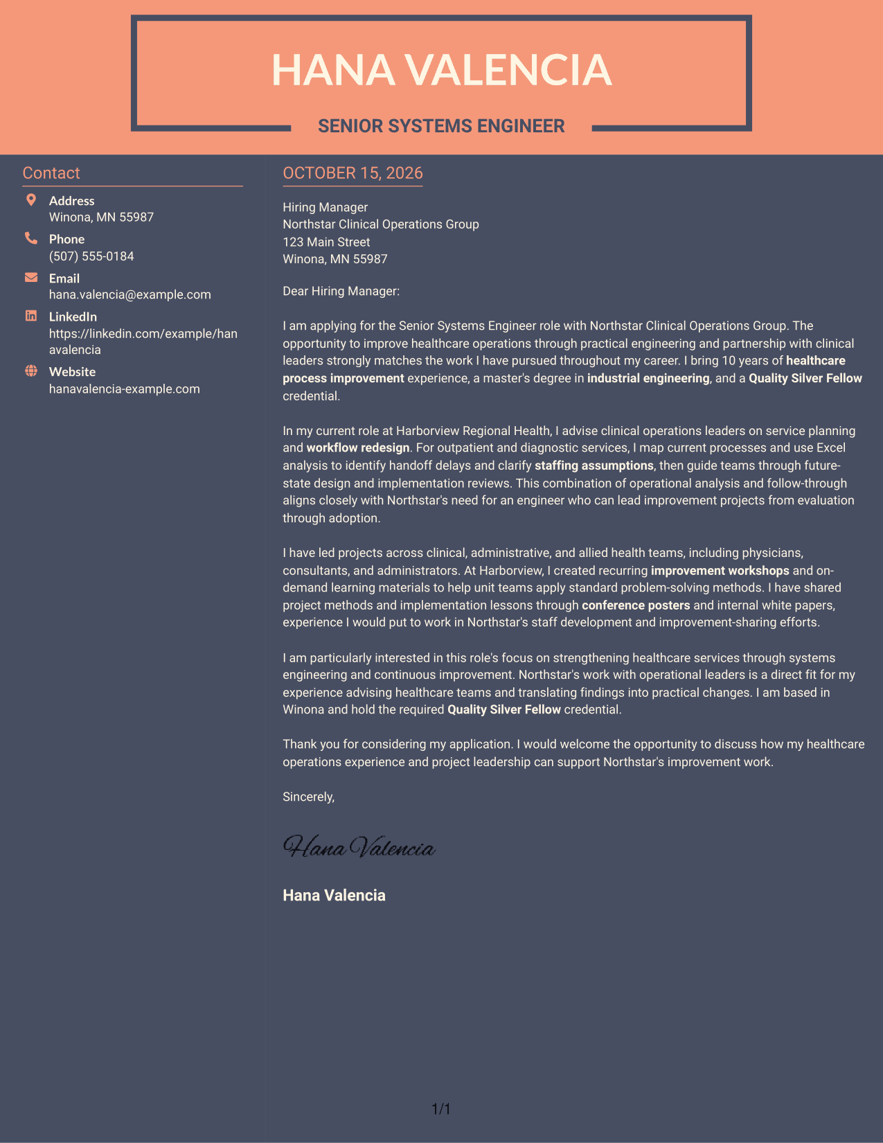 Cover letter example — page 1