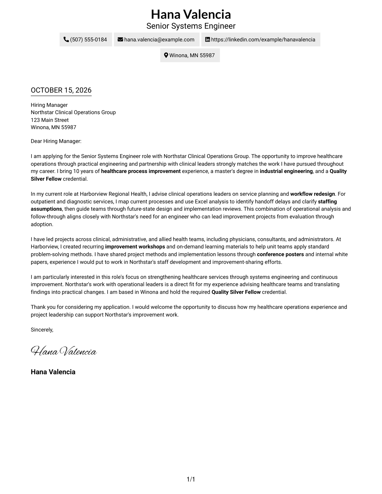 Cover letter example — page 1