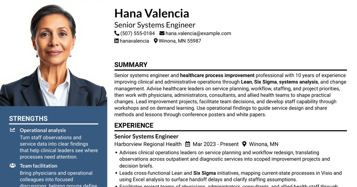 7 Senior Systems Engineer - Healthcare Process Improvement Resume Templates with Example