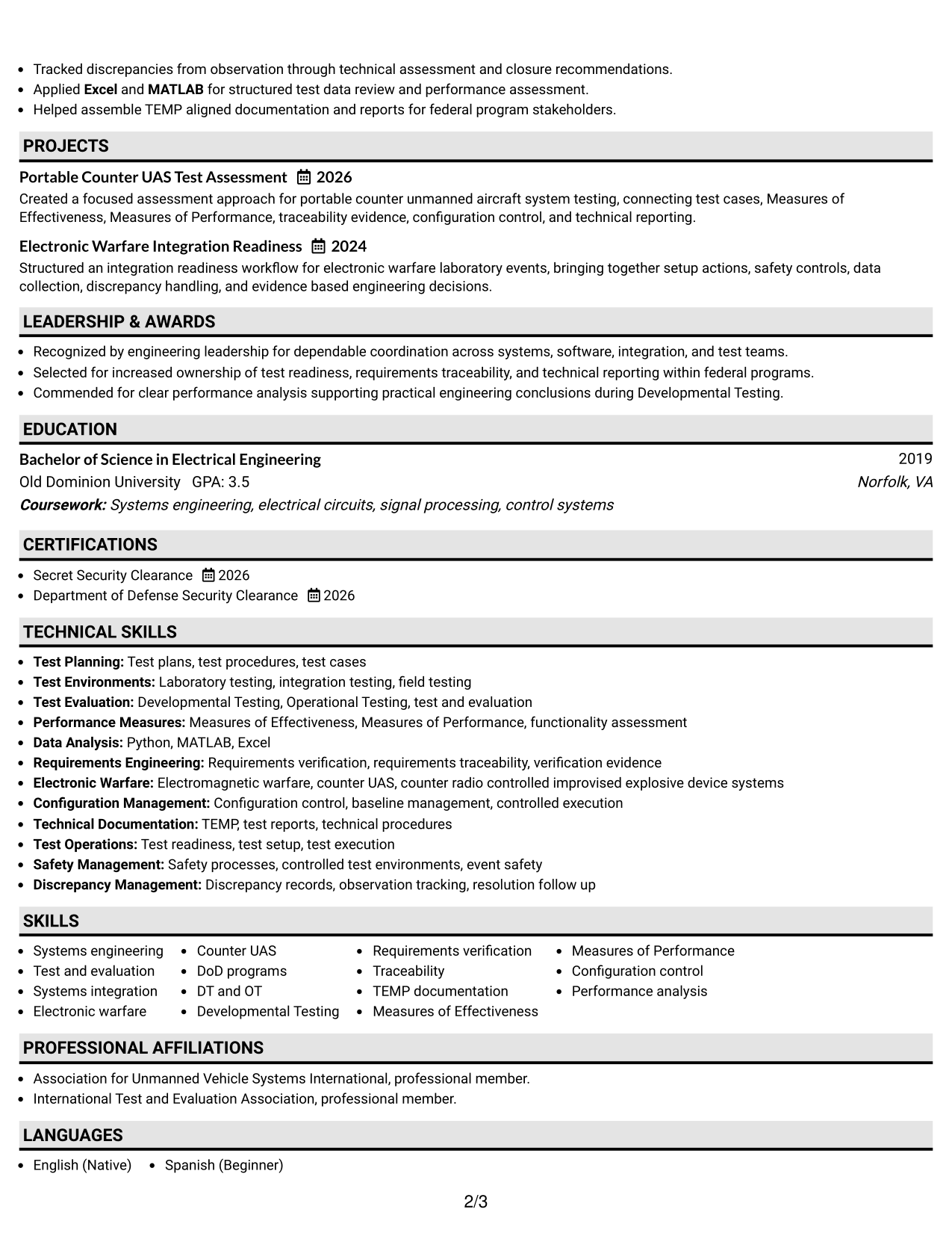 Resume Example Page 2
