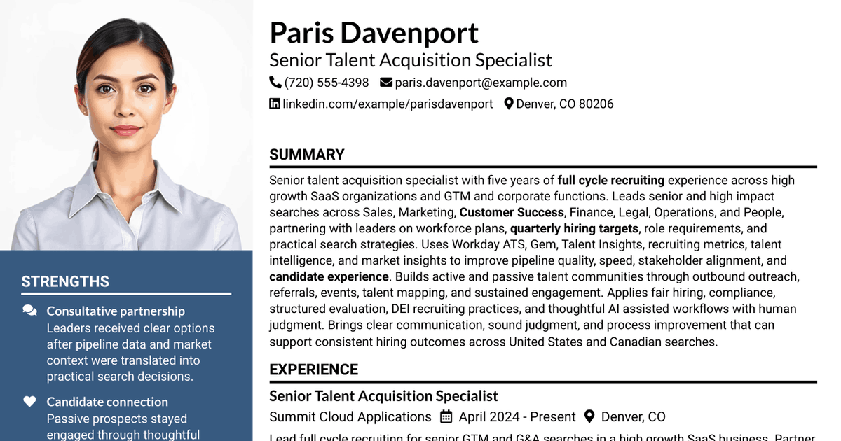 7 Senior Talent Acquisition Specialist Resume Templates with Example