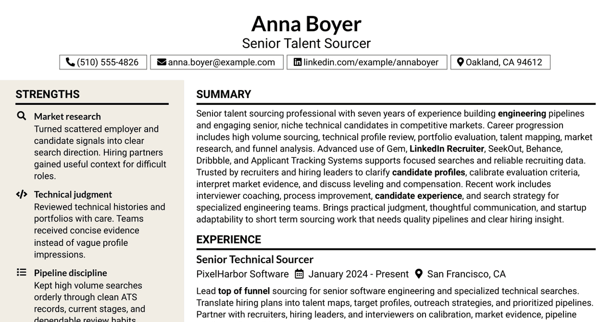 7 Senior Talent Sourcer Resume Templates with Example