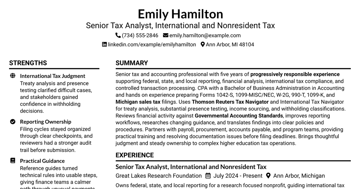 7 Senior Tax Analyst Resume Templates with Example