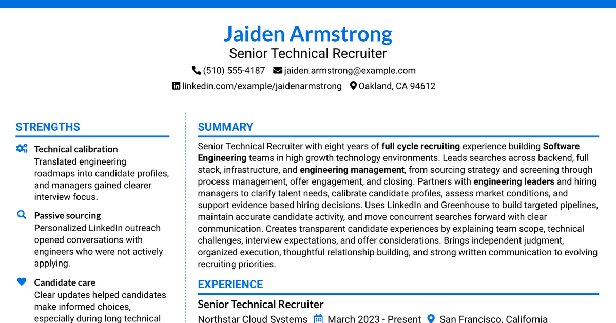 7 Senior Technical Recruiter Resume Templates with Example