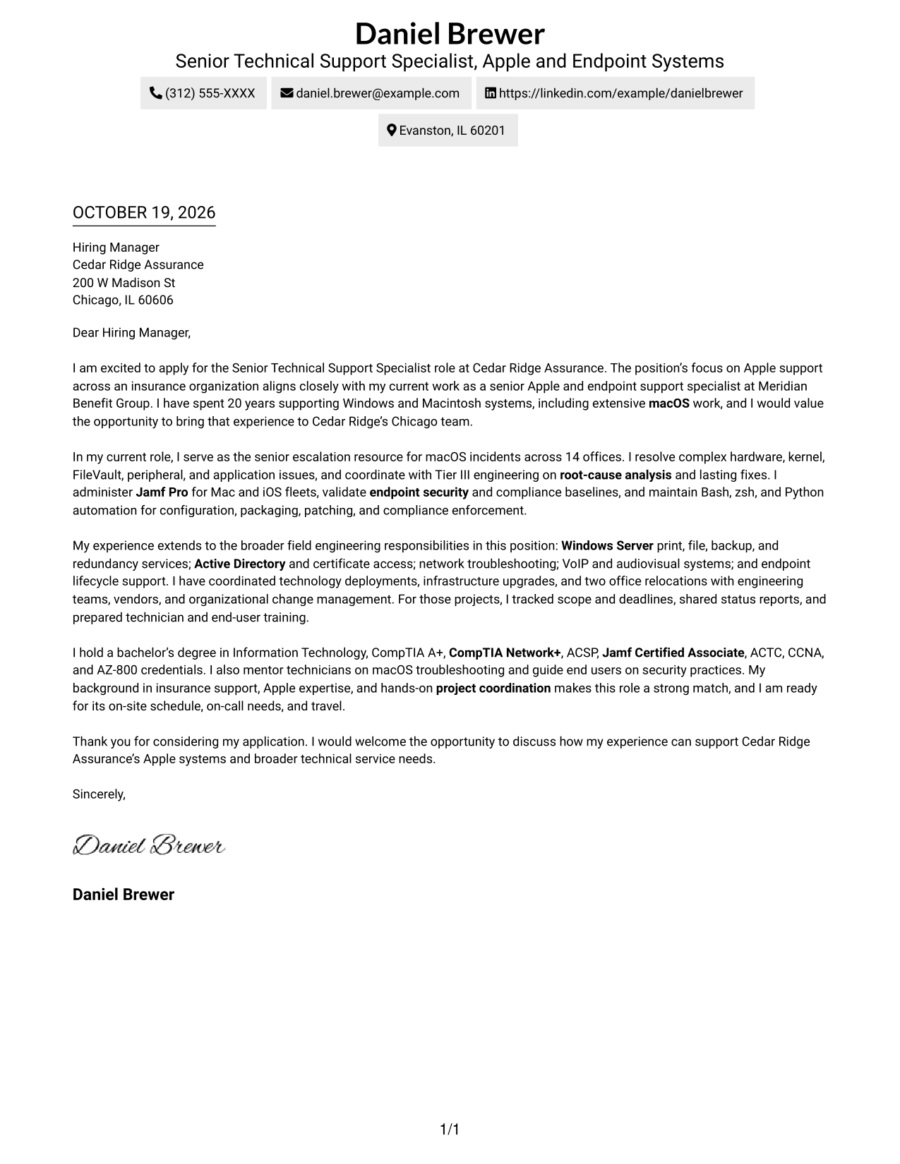 Cover letter example — page 1