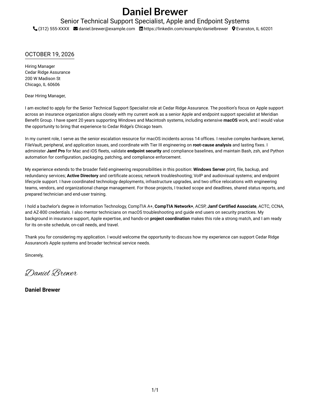 Cover letter example — page 1