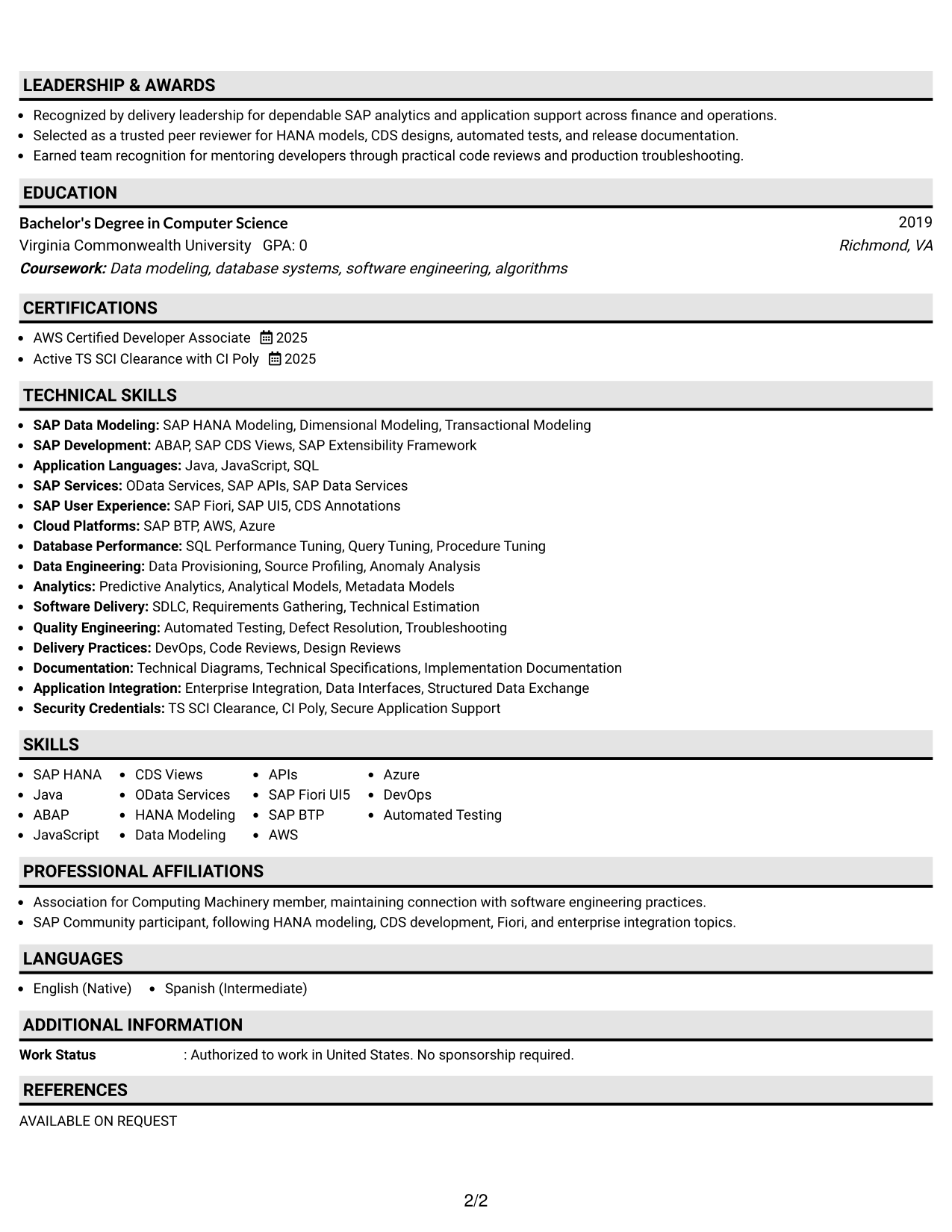 Resume Example Page 2