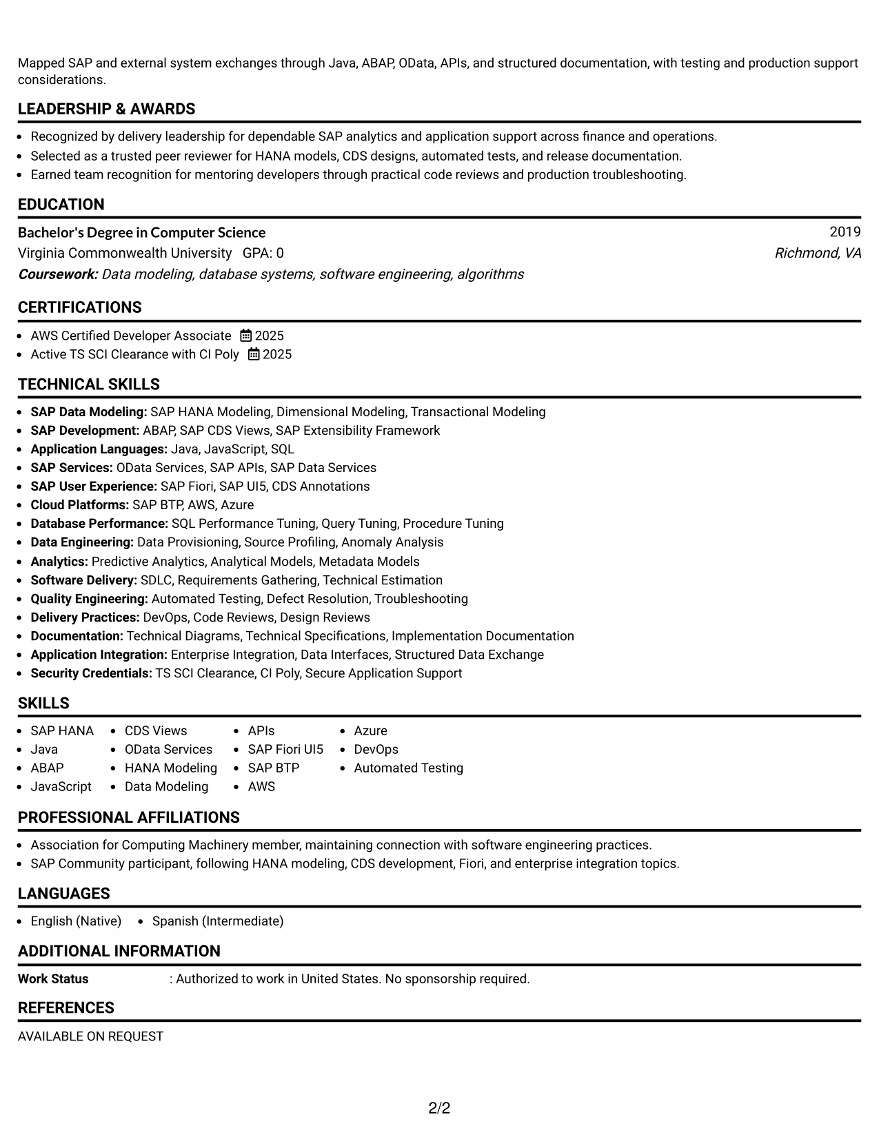 Resume Example Page 2